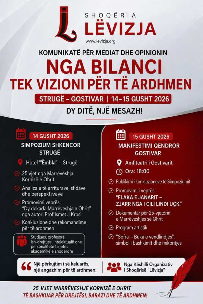 25 VJET PAS OHRIT NGA BILANCI TEK VIZIONI PËR TË ARDHMEN STRUGË – GOSTIVAR | 14–15 GUSHT 2026 DY DITË, NJË MESAZH!